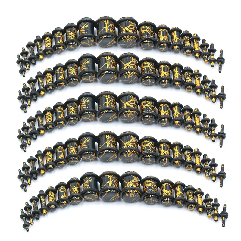 

2Pcs Acrylic Black Gold Colors Ear Plug Stretching Kits Flesh Tunnel Expansion Body Piercing Jewelry 14G-00G