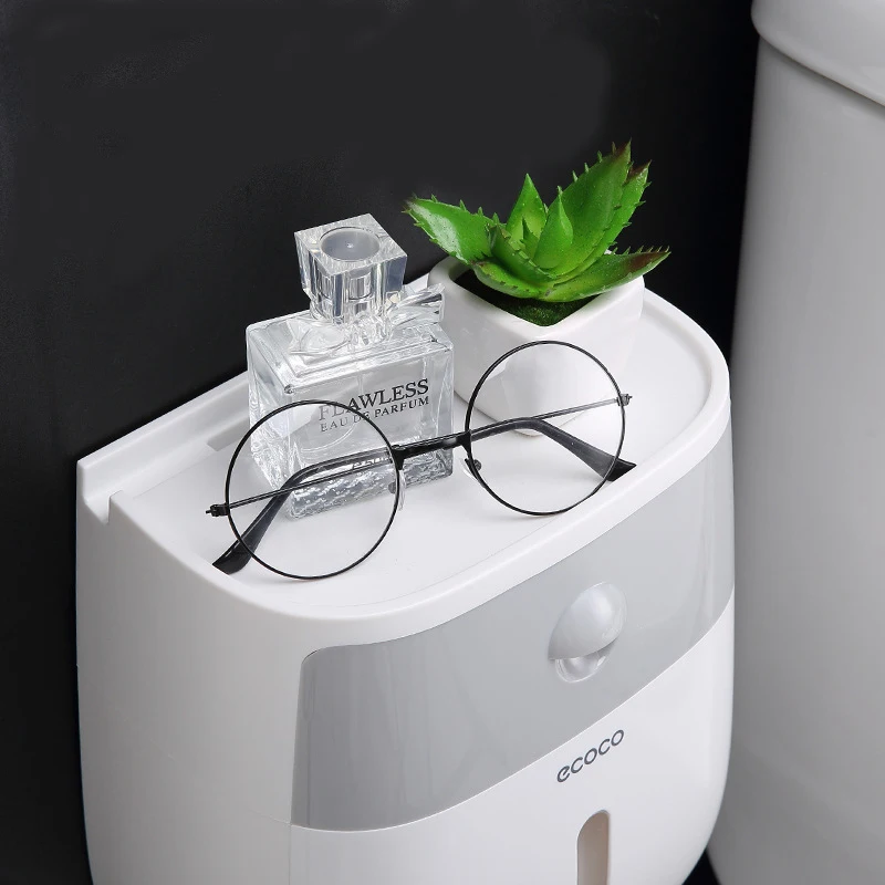 

Household Items Roll Paper Dispenser ECOCO Waterproof Double Layer Tissue Box Space Saver Bathroom Organizer Shelf Bath Storage
