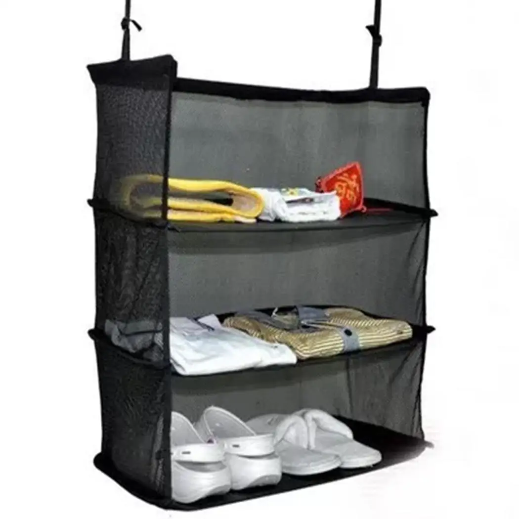 

Three-Layer Hanging Storage Bags Space Saver Travel Black Multi-Function Casual, Mesh Bag