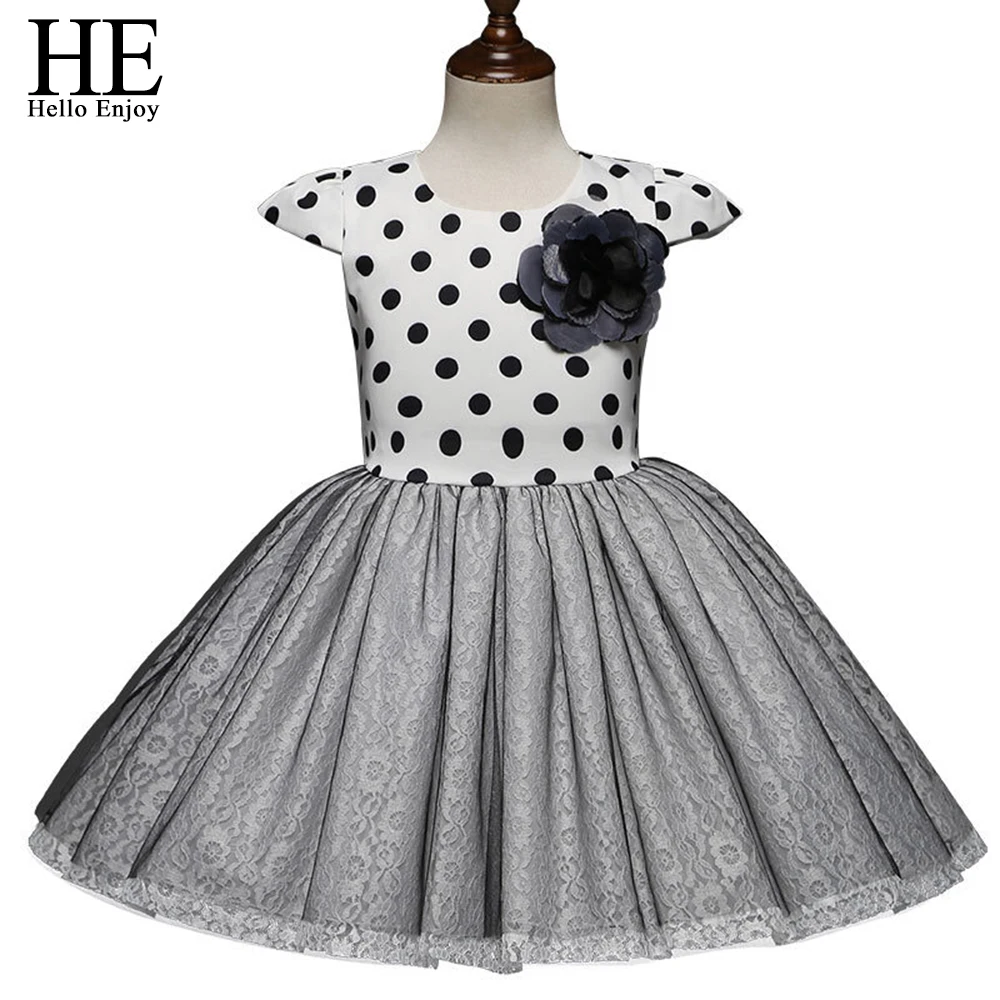 

HE Hello Enjoy Children Pageant Gowns Kids Cotton Dresses For Girls Dot Princess Dress Flower Girls Wedding Dresses Outfits