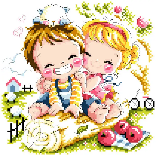 cs-2753 Cross Stitch Kit Harvest Of Love Little Boy and Girl SO