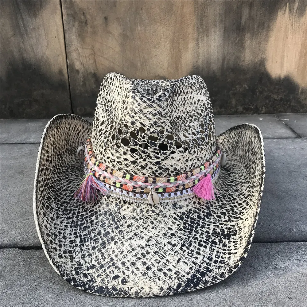 Женская соломенная шляпа Sombrero Hombre ковбойская в ковбойском стиле с отверстиями