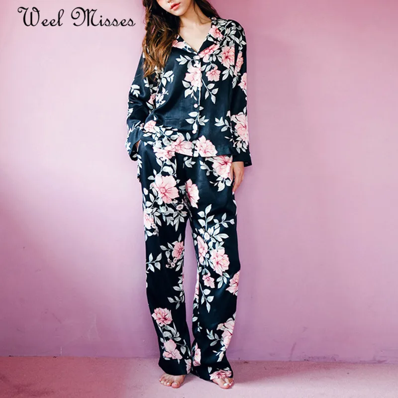 Luxury Brand 2017 New Arrival Women V Neck Print Rayon Pajamas Sets Silk Suede Sleepwear Pyjama