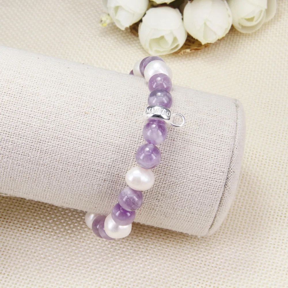 Томас фиолетовый камень, пресноводный жемчуг бусины браслет, Европейский Гламурные ювелирные изделия Soul подарок для женщин Прямая TS B301