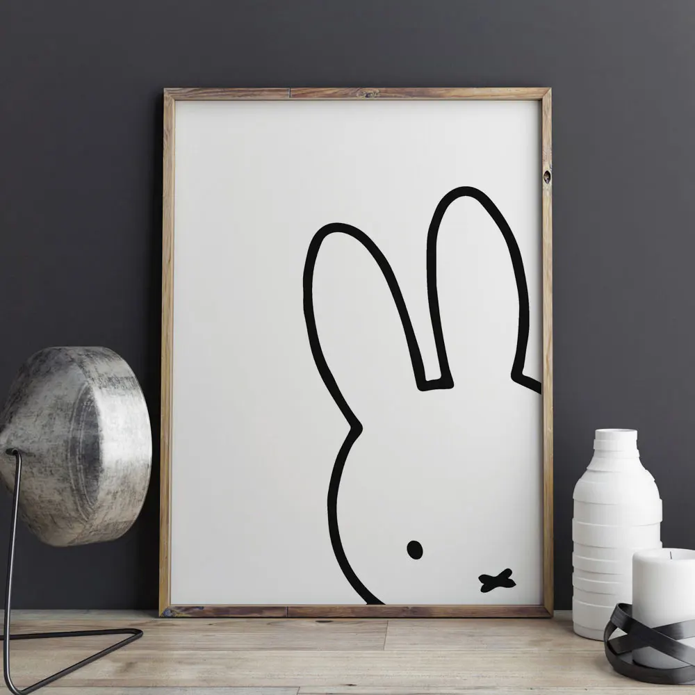 

Black and White Rabbit Print Wall Decor Cartoon Art Print Poster Wall Pictures for Child Room Decoration Wall Art No Frame E307