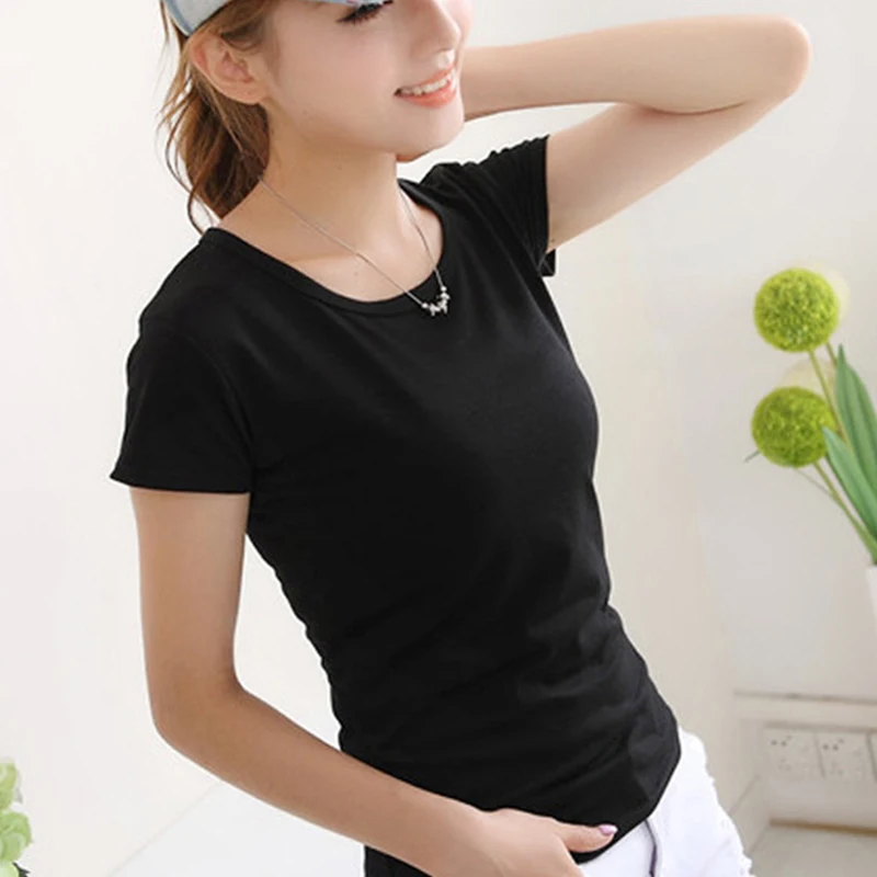 Women Summer Casual Pure Color 100%Cotton O-Neck T-Shirt main image 0