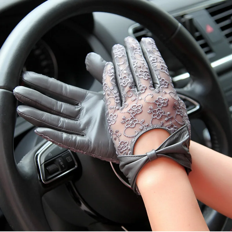Women's Genuine Leather Gloves Bowknot Lace Autumn Winter Sunscreen Sheepskin Gloves Female Short Style Touchscreen L177N Women's Genuine Leather Gloves Bowknot Lace Autumn Winter Sunscreen Sheepskin Gloves Female Short Style Touchscreen L177N