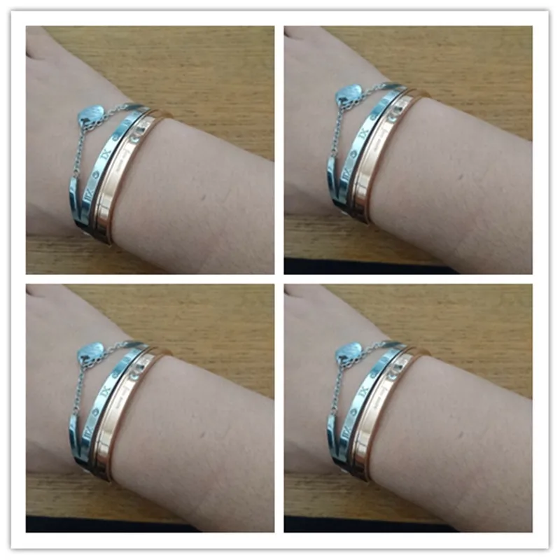 Couple Gold Color Designer Stainless Steel Bangles Crystal Cuff Buckle Love Opening Bracelet For Women Jewelry Pulseiras 6