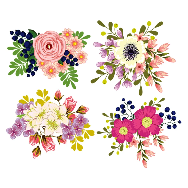 

4Pcs/Set Flower Patches New Design Heat Transfer Washable Clothing Deco Badges Diy Accessory Iron-On Transfer