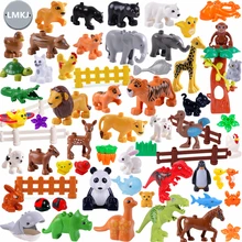 Diy Duploe Building Blocks Animals Models Dinosaur Deer Panda Elephant Tiger Figures Duploed Toys For Children oenux simulation animals action figures high quality elephant tiger bird lion panda zebra shark whale animals model toy for kids