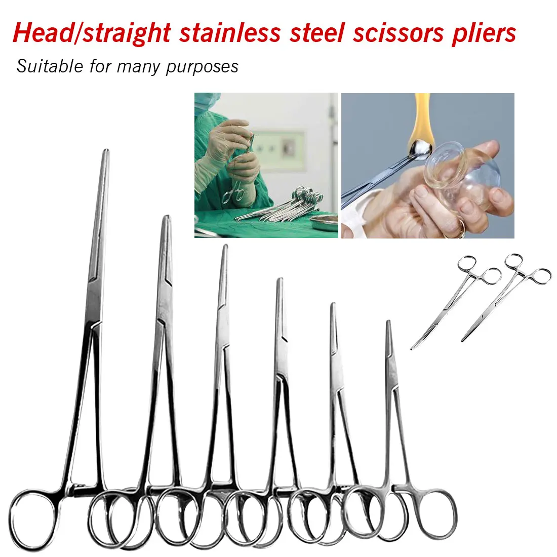 

12.5-20cm Stainless Steel Elbow Scissors Pliers Hemostatic Forceps Curved Bent-nose Fishing Locking Pet Hair Towel Clamp Pliers