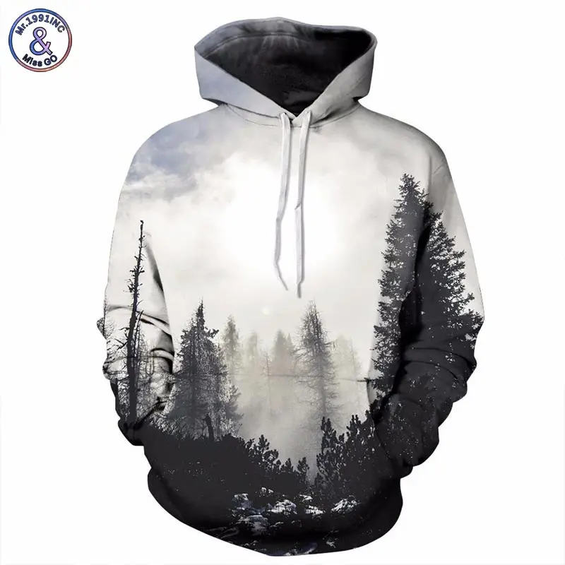 New Fashion Autumn Winter Men Women Thin Sweatshirts With Hat 3d Print Trees Hooded Hoodies Tops