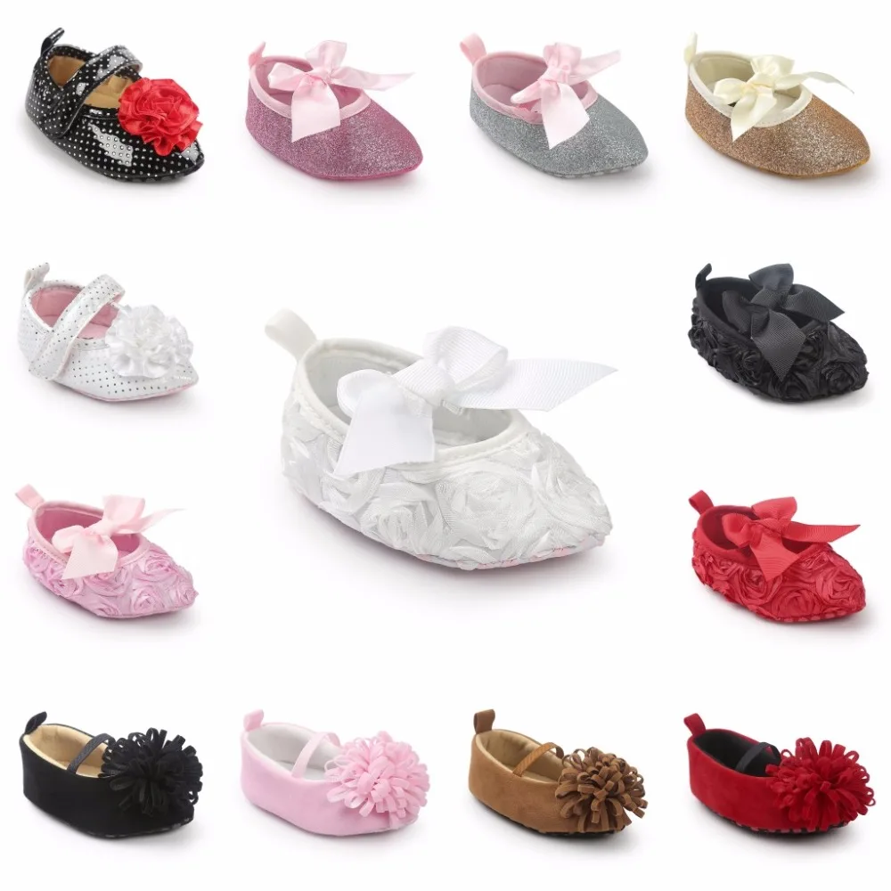 Newborn Toddler Baby Girls Shoes Bowknot Bling First Walkers Soft Sole Shoes 15M