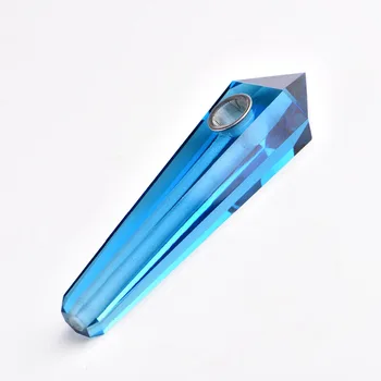 

Drop Shipping wholesale Blue Glass Crystal Smoking Pipe + strainer quartz stone healing wand Free Shipping