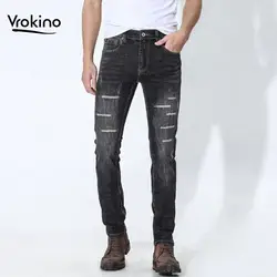 Новинка 2019, дизайнерские мужские повседневные рваные джинсы, модные высококачественные винтажные мужские узкие джинсы-стрейч