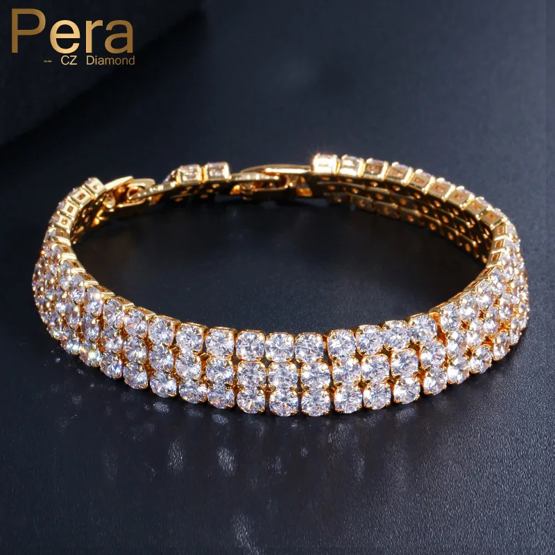 

Pera Luxury Nigerian Dubai Women Wedding Party Jewely Big Round Cubic Zirconia Yellow Gold Color Bangle Bracelets for Women B150