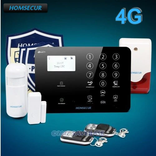 

HOMSECUR GA01-4G-B Wireless&wired 4G/GSM LCD Burglar Intruder Alarm System+IOS/Android APP