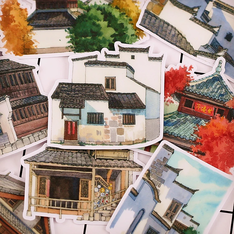 

20pcs smoke rain Jiangnan China retro alley decoration stationery sticker diy ablum diary scrapbooking label sticker stationery