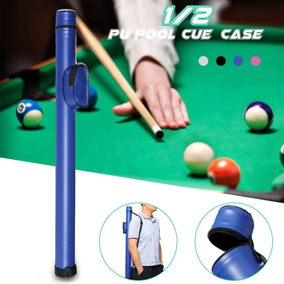 

Durable PU Leather 1/2 Pool Cue Case Billiards Pool Cue Cases 2 Holes 83cm Length Bag Billiard Accessories