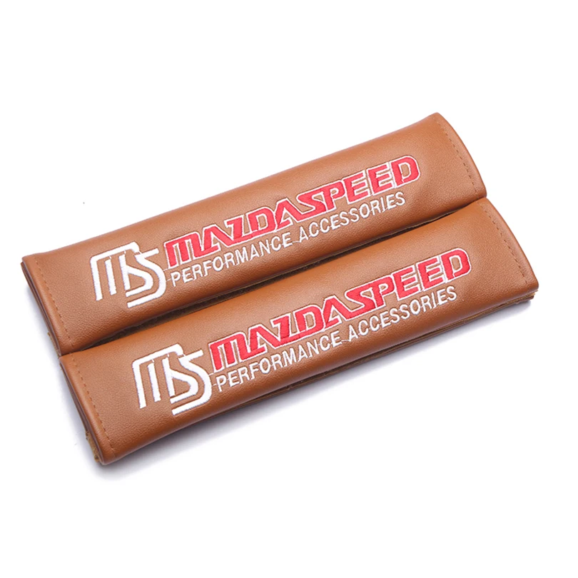 

JDM for MAZDASPEED MS racing emblem brown leather seat belt cover shoulder pad Car accessories for mazda 3 6 cx5 RX8