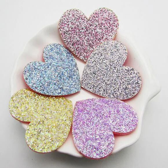 

50pcs 4.5cm Gliter Heart Padded Appliques For Headdress Accessories Appliqued and Clothes Sewing Decoration patches