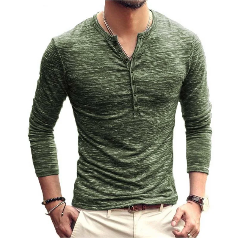 

Oeak(Drop shipping)Men's Casual New Fashion Slim-Fit Long Sleeve T shirts Henley Shirt Outdoor Male Summer Autumn Simple Open