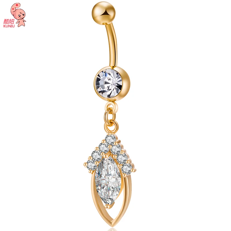 

2018 New Hot Luxury Zircon Crystal Belly Button Rings Women Body Jewelry 14G Gold Zircon Flower CZ Navel Piercing Belly Piercing