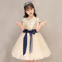 Элегантное летнее кружевное платье с золотыми блестками для девочек платье принцессы на день рождения, свадьбу, Крещение, торжественное платье для маленьких девочек, платье для первого причастия