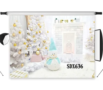 

LB Polyester & Vinyl White Christmas Tree Toy Snowman Golden Decorative Ball Backgrounds For Photo Studio Photography Backdrops
