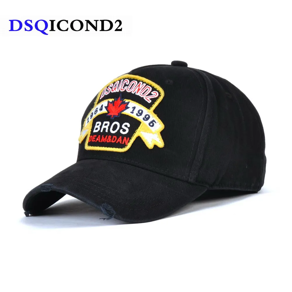 

DSQICOND2 Cotton Baseball Caps Letters High Quality Cap Men Women Customer Design bros Maple leaf embroidery Hat Black Dad Hats