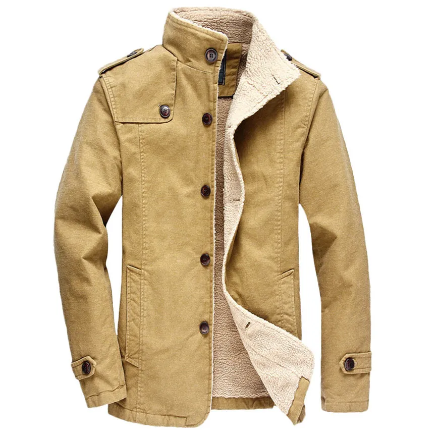 Джинсовая куртка на подкладке, Мужская Осенняя зимняя повседневная куртка с длинным рукавом из хлопка ягненка, верхняя блуза, винтажные мужские пальто, мужская куртка - Цвет: Khaki