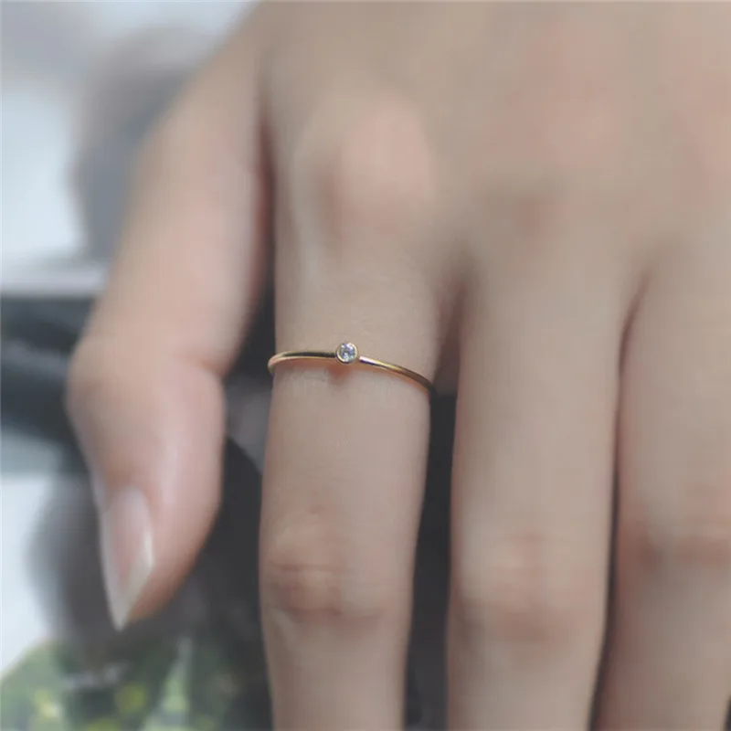 Stainless Steel Rings For Women New Fashion Gold Color Geometric Circle Mini Rainbow Opal Female Ring Jewelry Wholesale R5