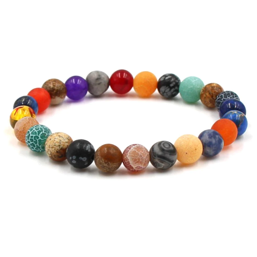 

HOBBORN Trendy Chakra Natural Stone Bracelet for Women Men Colorful Weathered Onyx Tiger Eye Map Picture Beads Bracelets Pulsera