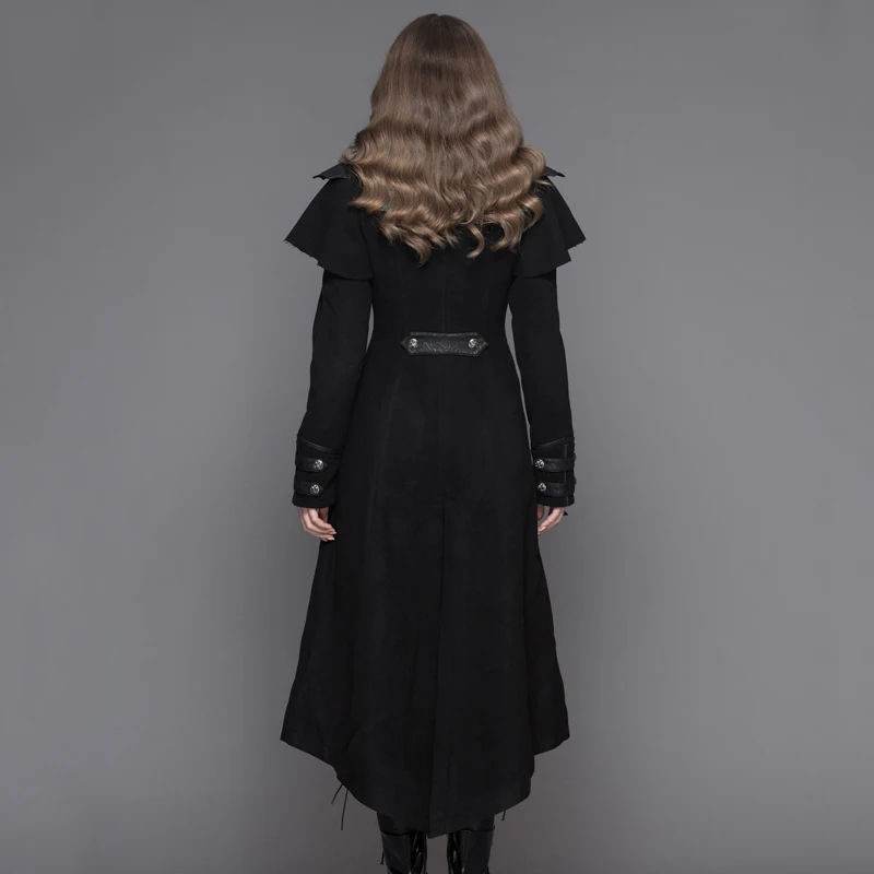 Модная женская длинная куртка Devil в стиле стимпанк на осень и зиму черная Толстая