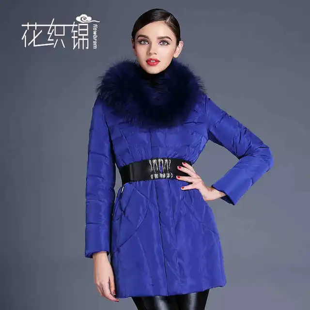 Cheap 2015 Winter Thicken Warm Woman Down jacket Coat Parkas Outerwear Luxury 90% White Duck  Long Plus Size 3XXXL Raccoon Fur collar