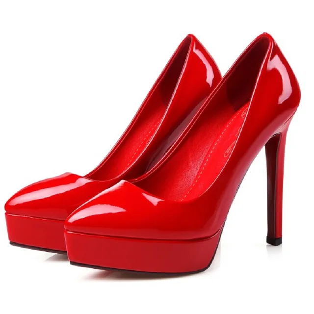 Brand Red Black Pointed Shoes Patent Leather High Heels Stilettos Pumps ...