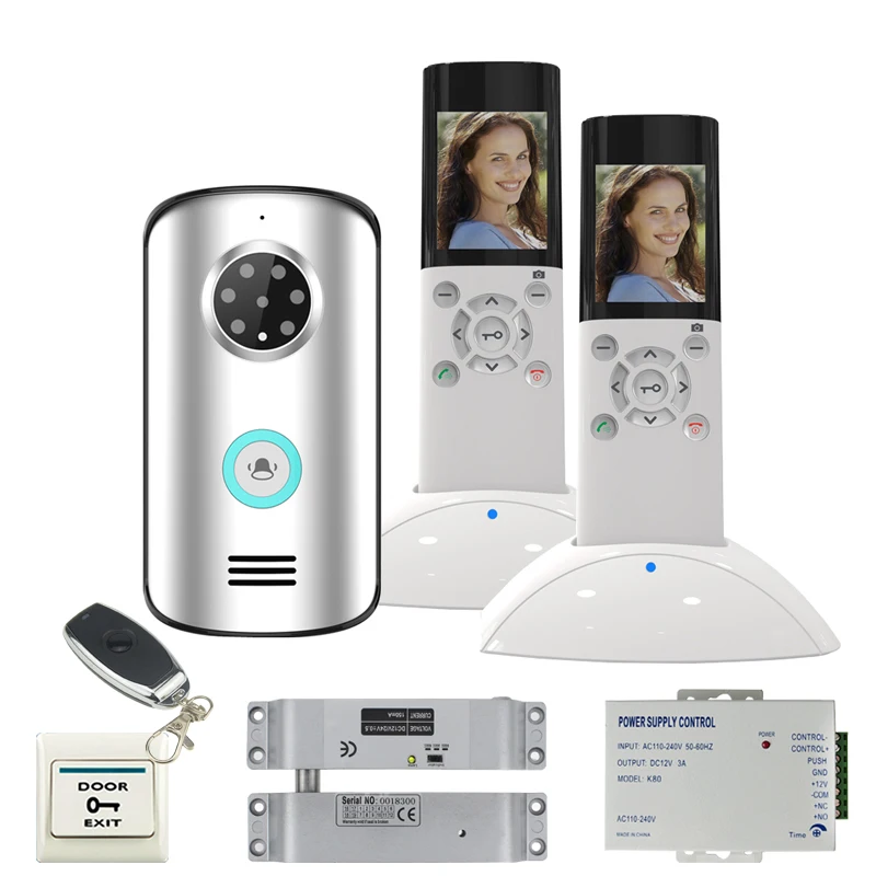 

JERUAN Home Wireless Video Door phone one camera+two monitors intercom System kit IP55 Waterproof IR Night Vision Camera