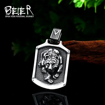 

BEIER Hip Hop Fashion animal Stainless steel 3D Lion Heads pendant Necklace charm men jewelry Rock punk Cool Choker BP8-413