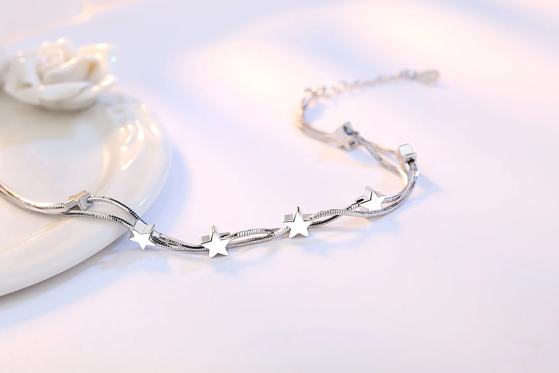 Стерлинговое Серебро 925 пробы, в форме звезды, в коробке, цепочка в виде змеи, очаровательный браслет, серебряные ювелирные изделия, браслет для женщин, простой подарок, аксессуары