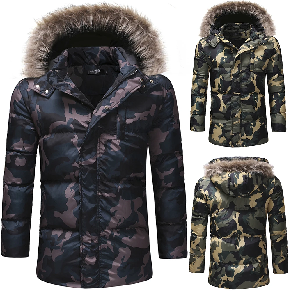 Зимнее пальто для мужчин, утолщенное пуховое хлопковое камуфляжное пальто для отдыха, мужская куртка-пуховик на утином пуху