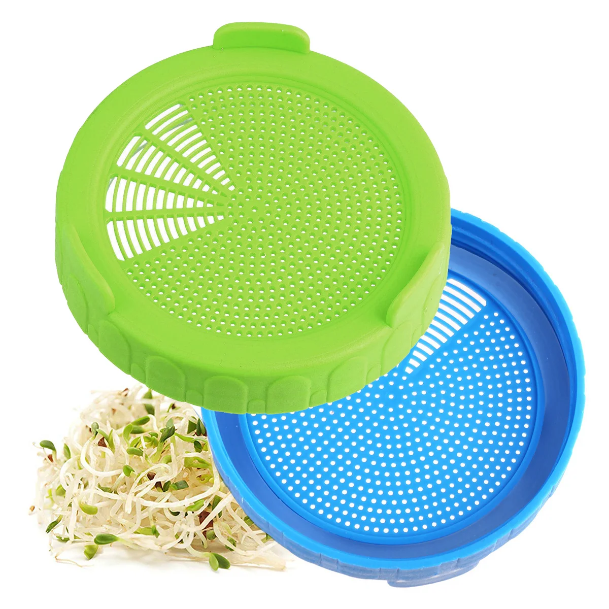 

Set of 2 Wide Mouth Mason Jar Plastic Screen Sprouting Strainer Lid Kit for Growing Bean Broccoli Alfalfa Salad Sprouts and More