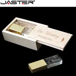 JASTER Custom Photo Gold in Кристальный USB флэш-накопитель 4 ГБ 8 ГБ 16 ГБ 32 ГБ Флешка USB Memory Stick с коробкой (более 10 шт бесплатный логотип)