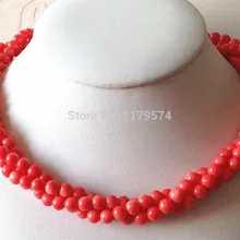 Песня леди натуральный Изысканный 6 мм 3 ряда розовое коралловое ожерелье 18 ''Свадебные украшения кристалл женщин