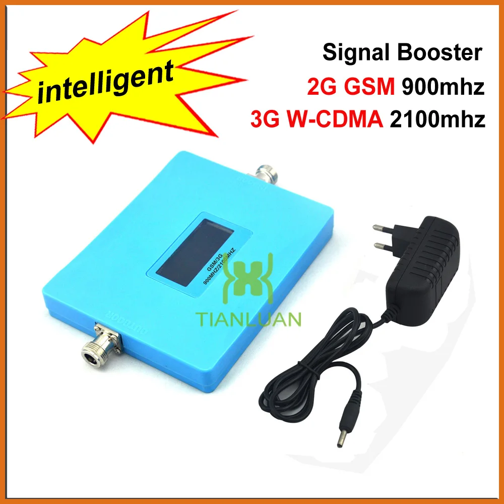 

Intelligent Display GSM 900Mhz W-CDMA 2100MHz Dual Band Mobile Phone Signal Booster 2G 3G Cell Phone Signal Repeater with Power