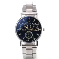 Новый Элитный бренд ЖЕНЕВА Смотреть Для мужчин Серебряный Кварцевые наручные часы Полный Сталь модные Военная Униформа аналоговый
