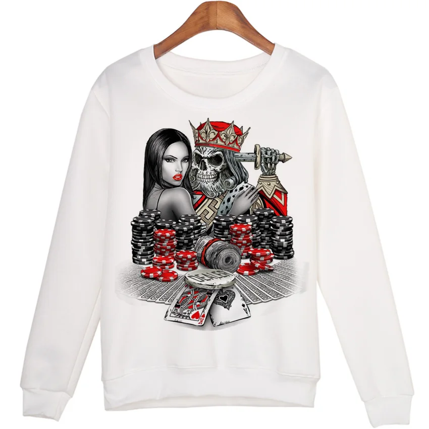 

New Fashion 2016 Casual For Women Unisex Poker Printed Moleton Sudaderas Mujer Plus Size Sweatshirts Street Style Hoodies