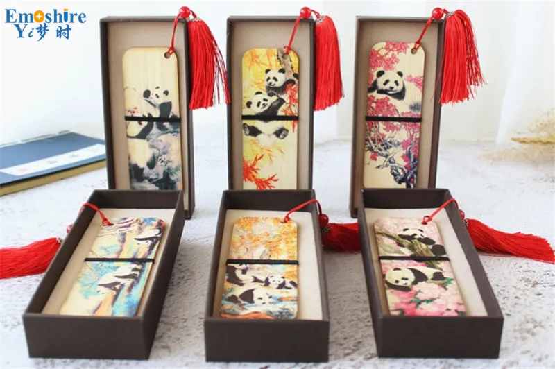 Emoshire Sichuan travel gift boxed Panda bamboo tassel bookmarks literary wind stationery small gifts Chengdu Wenchuang supplies (1)