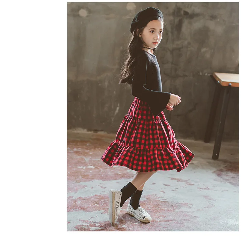 red ruffles plaid skirts for baby big girls Children students skirts kids clothes teenage 4 6 8 10 12 years long skirts clothing (8)