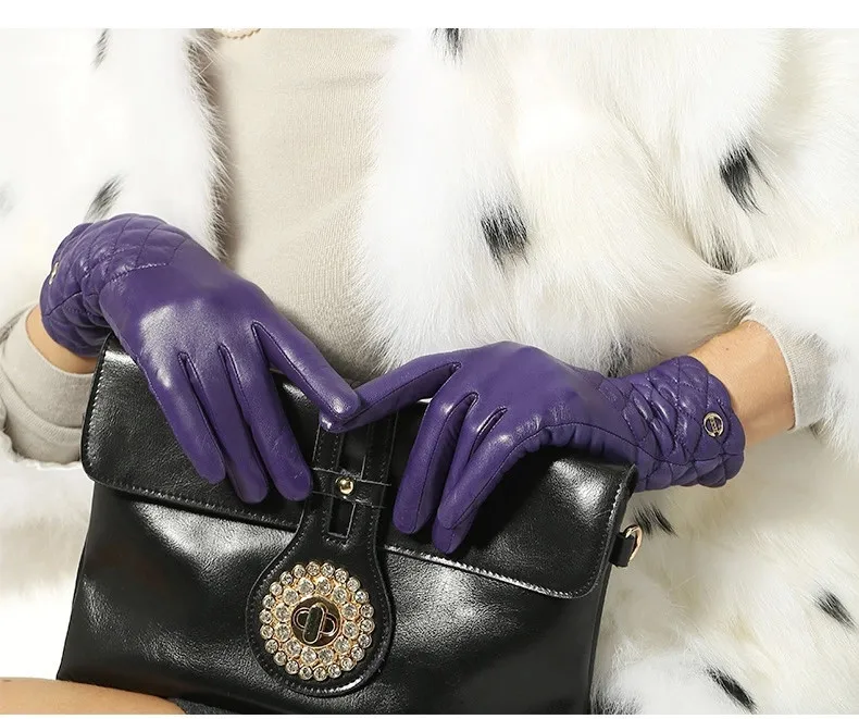 Женские эластичные перчатки для запястья,, Топ Мода, козья кожа, натуральная кожа, одноцветные, овчина, теплые зимние перчатки для вождения