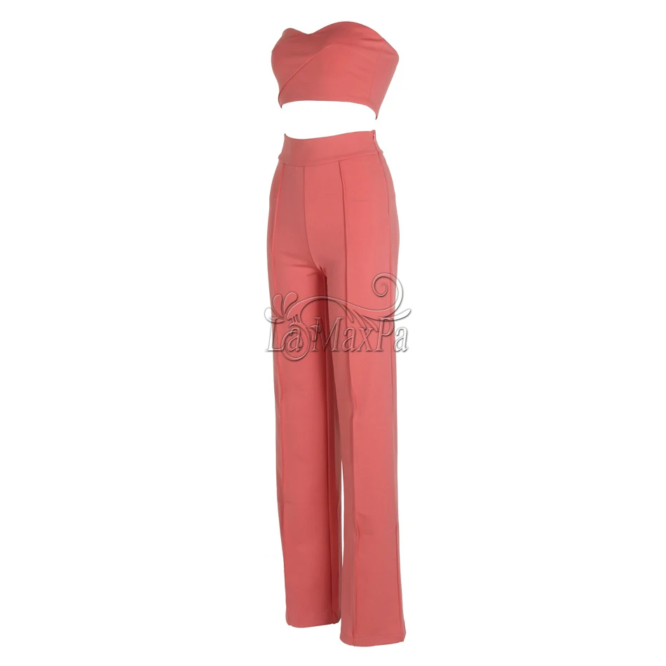 Сексуальные женские Стрейчевые 2 шт костюм брюки красные розовые осенние одноцветные брюки карандаш женские штаны с высокой талией штаны без бретелек